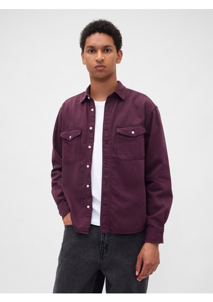 Erkek Mor Ultrasoft Denim Relaxed Gömlek