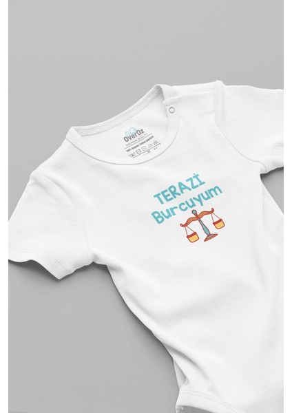 Organik %100 Pamuk Terazi Burcuyum Baskılı Bebek Body Çıtçıtlı Badi Zıbın Tulum 5893
