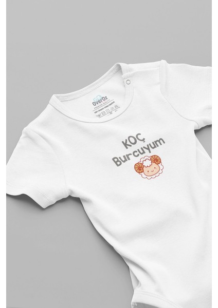 Organik %100 Pamuk Koç Burcuyum Baskılı Bebek Body Çıtçıtlı Badi Zıbın Tulum 5891