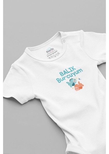 Organik %100 Pamuk Balık Burcuyum Baskılı Bebek Body Çıtçıtlı Badi Zıbın Tulum 5897