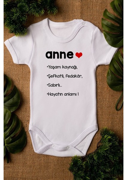 Organik %100 Pamuk Anne Yaşam Kaynağı Baskılı Bebek Body Badi Çıtçıtlı Zıbın Tulum 5117