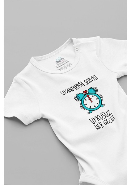 Organik %100 Pamuk Uyandırma Servisi Uykusuz Her Gece Baskılı Bebek Body Badi Çıtçıtlı Zıbın 5116
