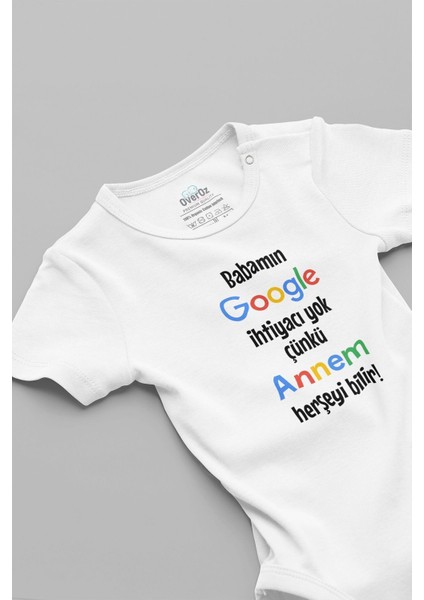 Organik %100 Pamuk Babamın Google Ihtiyacı Yok Annem Herşeyi Bilir Bebek Body Çıtçıtlı Zıbın 5130