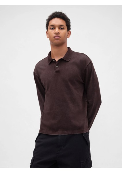 Erkek Kahverengi Heavyweight Jersey Polo T-Shirt indirimleri