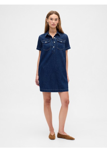 Kadın Lacivert Denim Mini Elbise