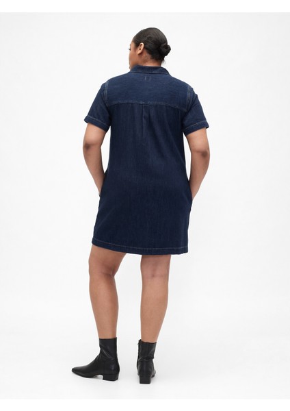 Kadın Lacivert Denim Mini Elbise modelleri