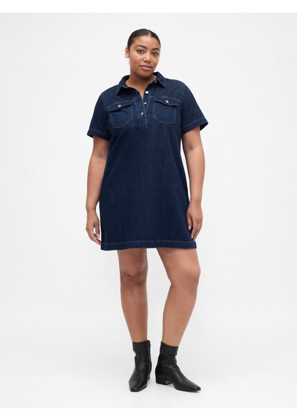 Kadın Lacivert Denim Mini Elbise fırsatları