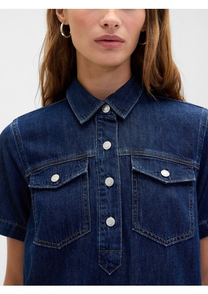 Kadın Lacivert Denim Mini Elbise indirimleri