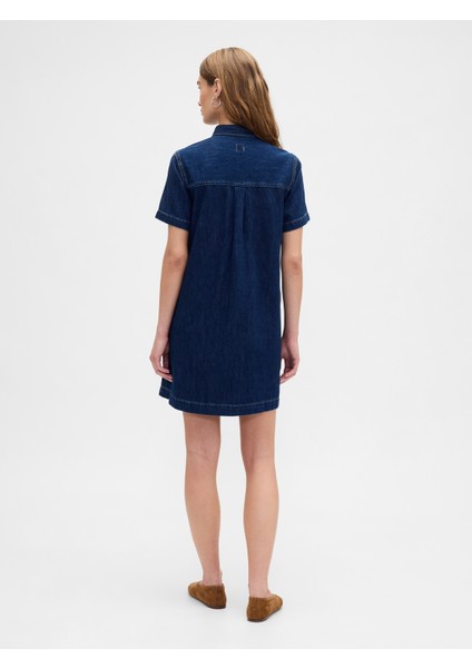 Kadın Lacivert Denim Mini Elbise