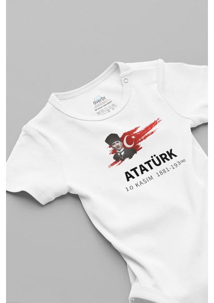 Organik %100 Pamuk Atatürk 10 Kasım Baskılı Bebek Body Badi Çıtçıtlı Zıbın Tulum 5119