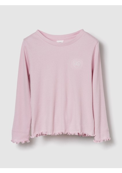 Kız Bebek Açık Pembe Ribanalı Bisiklet Yaka T-Shirt