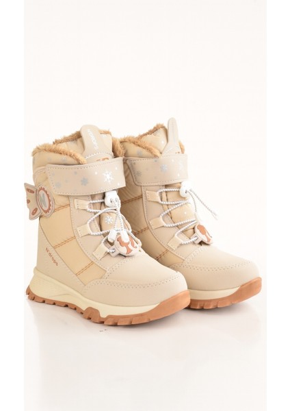 Dayanıklı, Su Geçirmez, Ortopedik, Cırtlı, Bej Kız Çocuk Kar Botu Ayakkabı