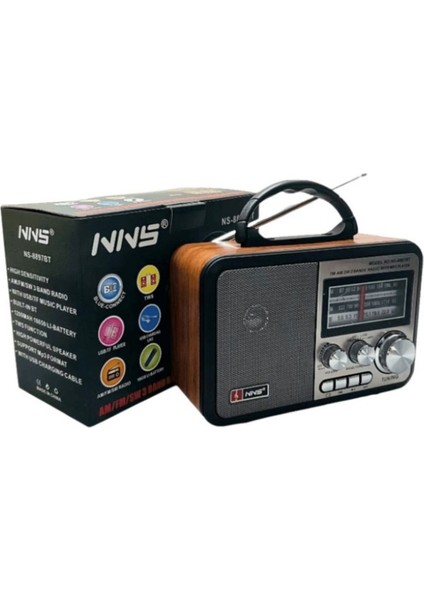 Orta Boy Retro, Nostaljik, Ahşap Tasarım Bluetooth Hoparlörlü, Şarjlı, Taşınabilir Fm/am Destekli Radyo NS-8897 (5067) fiyatları