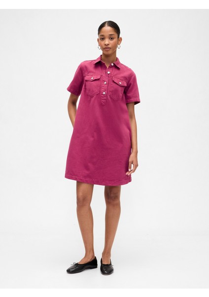 Kadın Pembe Denim Mini Elbise