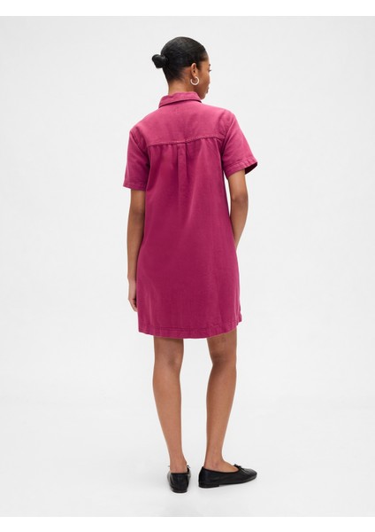 Kadın Pembe Denim Mini Elbise