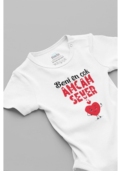 Organik %100 Pamuk Beni En Çok Amcam Sever Baskılı Çıtçıtlı Bebek Body Badi Zıbın Tulum 5707