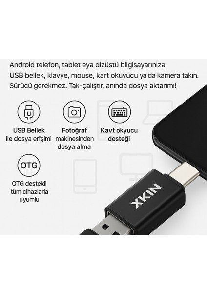 Xkın Type-C To USB 3.0 Mini Otg Adaptör – Type-C Telefon, Tablet ve Laptop Uyumlu Yüksek Hızlı Tak-Çalıştır Dönüştürücü fiyatları