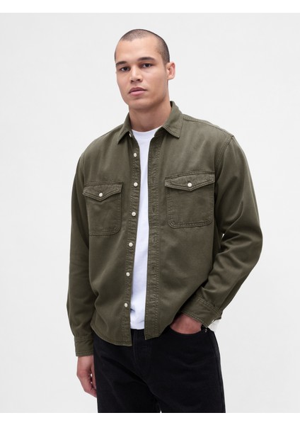 Erkek Haki Ultrasoft Denim Relaxed Gömlek