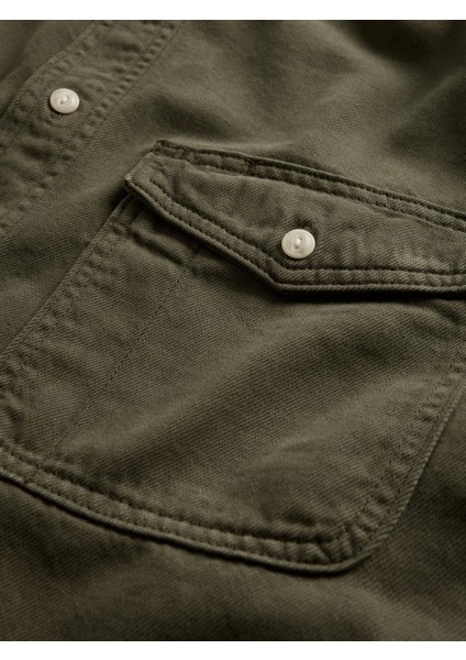 Erkek Haki Ultrasoft Denim Relaxed Gömlek modelleri