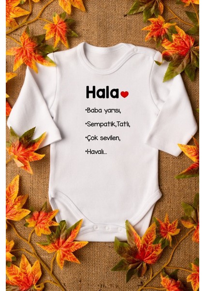 Organik %100 Pamuk Hala Baba Yarısı Baskılı Bebek Body Uzun Kollu Çıtçıtlı Badi Zıbın 5084