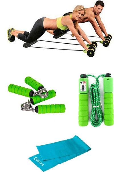 4'lü Set Karın Kası Bel Kol Bacak Spor Aleti Egzersiz Pilates Spor Bandı El Yayı Atlama Ipi