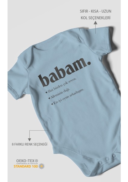 Babam Baskılı Bebek Zıbını – Çıtçıtlı Body 8 Renk | %100 Pamuk Kısa Kol
