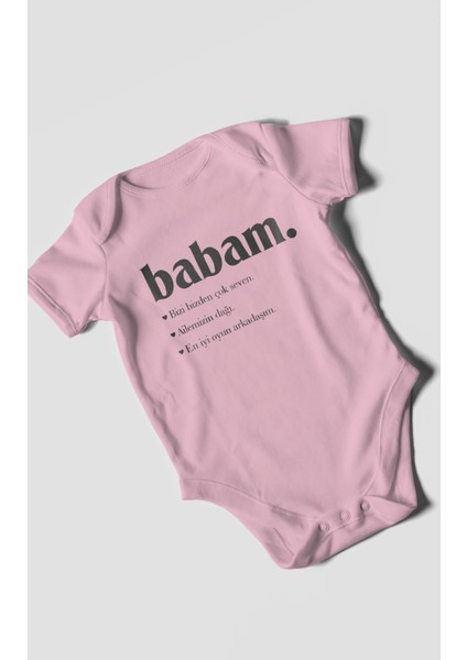Babam Baskılı Bebek Zıbını – Çıtçıtlı Body 8 Renk | %100 Pamuk Kısa Kol modelleri