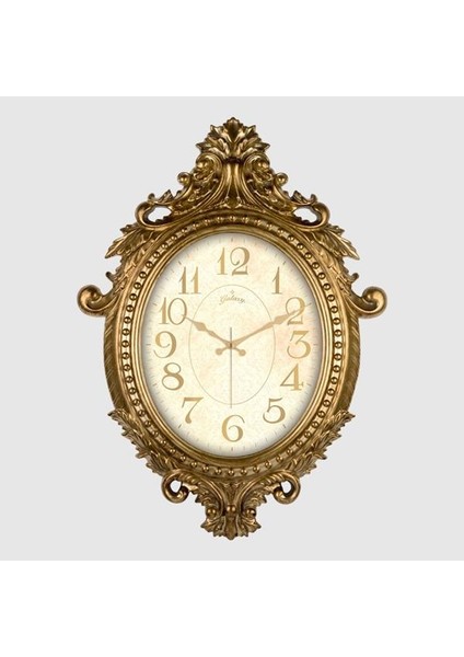 Duvar Saati Altın Sarısı Çerçeve Için Krem Rengi ÇAP:73CM x 54CM Vintage Taçlı Eksitme Dekoratif Amerikan Bristol Kadran Akar Saniyeli Mekanizma Akrilik Boya Abs Hammadde Mineral Cam Saat 731 Sb