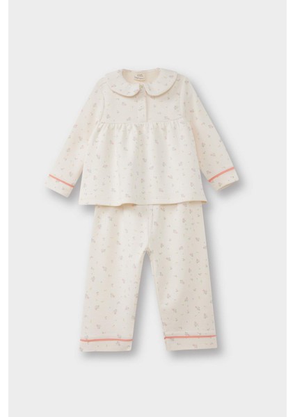 Kız Bebek Pijama Takımı Çiçekli Uzun Kollu Jakarlı Üst Uzun Alt G1525A525WN