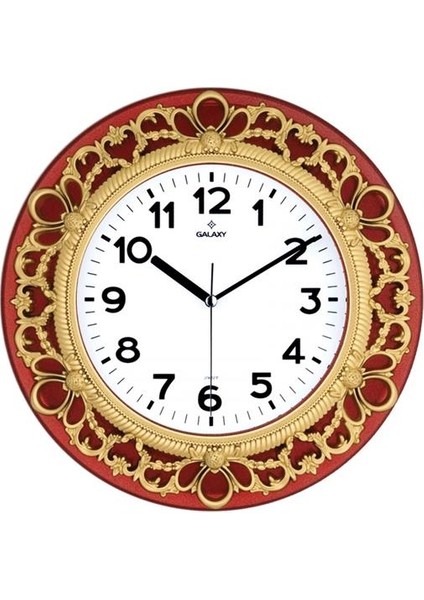 Duvar Saati Kırmızı-Altın Sarısı Çerçeve Çap:32.8cm Akrilik Boyalı 2 Renk Abs Kasa Mineral Cam Sessiz Akar Makine Pvc Kadran Kadran Ölçüsü: 205MM Kadran Baskı Alanı: 145MM Saat 86 Ha