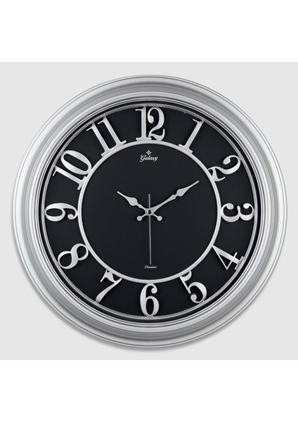 Duvar Saati Gri Çerçeve Içi Siyah 46CM Kabartma Rakamlı Selefon Korumalı Amerikan Bristol Kadran Metal Akrep/yelkovan/saniye Akar Saniyeli Mekanizma Akrilik Boya Abs Hammadde Mineral Cam Saat 1963 G