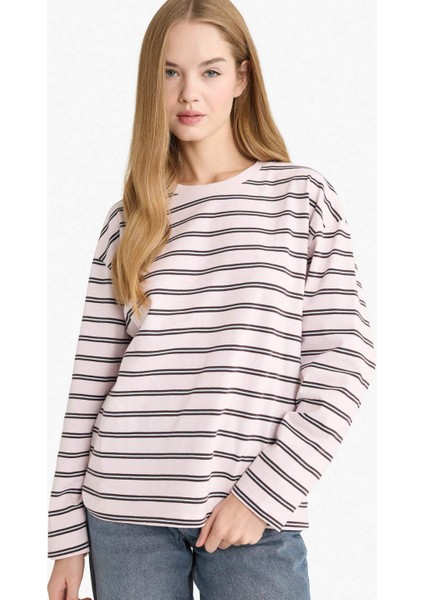 Loose Fit Bisiklet Yaka Çizgili Sweatshirt F7758AX25AU