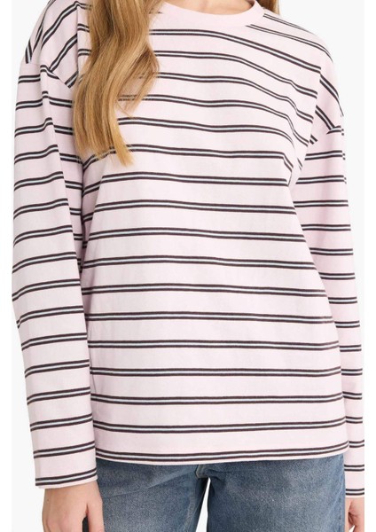 Loose Fit Bisiklet Yaka Çizgili Sweatshirt F7758AX25AU fırsatları