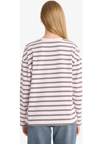 Loose Fit Bisiklet Yaka Çizgili Sweatshirt F7758AX25AU indirimleri