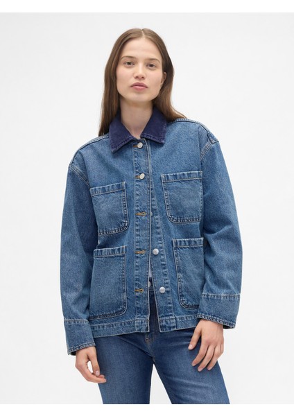 Kadın Mavi Relaxed Denim Chore Ceket