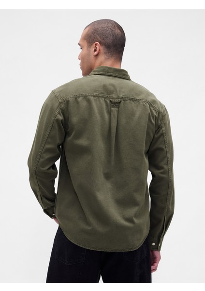 Erkek Haki Ultrasoft Denim Relaxed Gömlek fırsatları