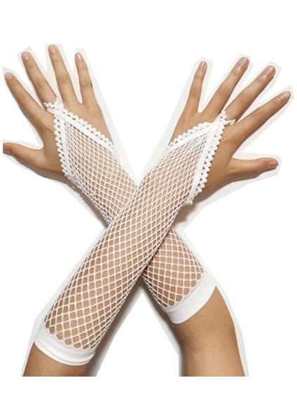 Örgü Beyaz Parmak Arası File Eldiven 26 cm
