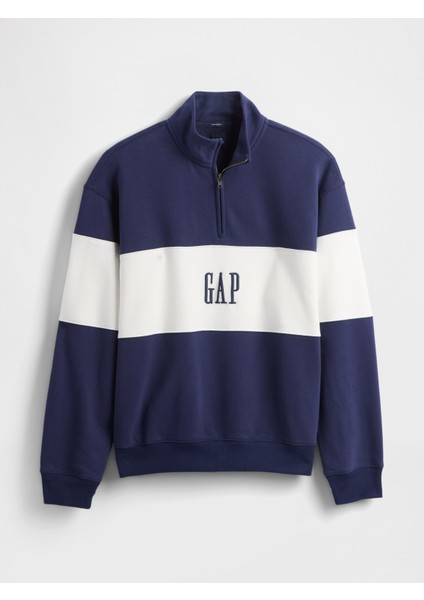 Erkek Lacivert Vintagesoft Colorblock Gap Logo Yarım Fermuarlı Sweatshirt fiyatları