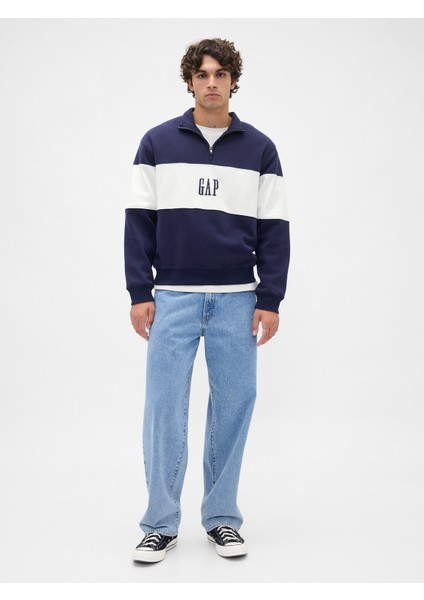 Erkek Lacivert Vintagesoft Colorblock Gap Logo Yarım Fermuarlı Sweatshirt indirimleri