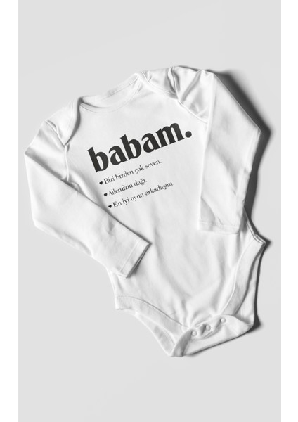Babam Baskılı Bebek Zıbını – Çıtçıtlı Body 8 Renk | %100 Pamuk Uzun Kol modelleri