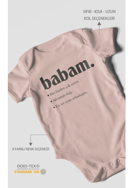 Babam Baskılı Bebek Zıbını – Çıtçıtlı Body 8 Renk | %100 Pamuk Kısa Kol