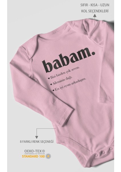 Babam Baskılı Bebek Zıbını – Çıtçıtlı Body 8 Renk | %100 Pamuk Uzun Kol