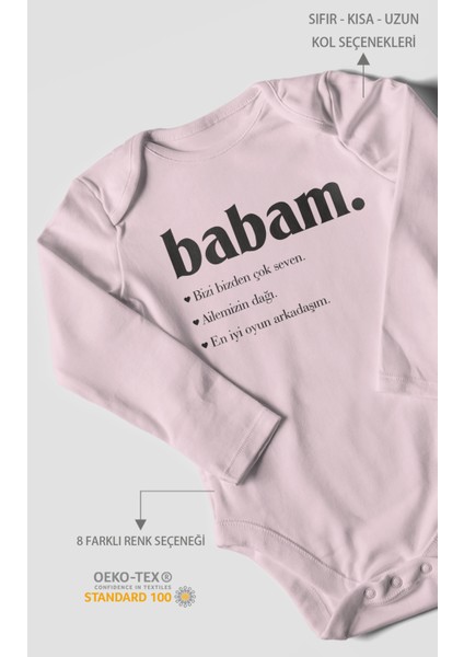 Babam Baskılı Bebek Zıbını – Çıtçıtlı Body 8 Renk | %100 Pamuk Uzun Kol