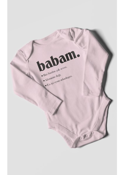 Babam Baskılı Bebek Zıbını – Çıtçıtlı Body 8 Renk | %100 Pamuk Uzun Kol modelleri