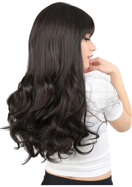 Kahküllü Uzun Dalgalı Fiber Sentetik Peruk - Kahverengi modelleri