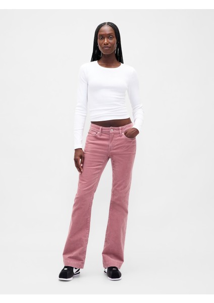 Kadın Pembe Low Rise Kadife Long & Lean Jean Pantolon