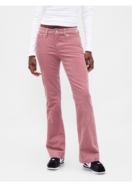 Kadın Pembe Low Rise Kadife Long & Lean Jean Pantolon