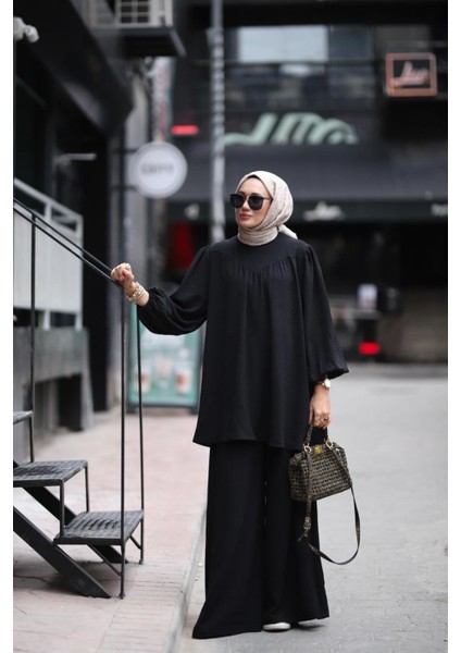 Tesettür Şeker Tunik Pantolon Takım Siyah