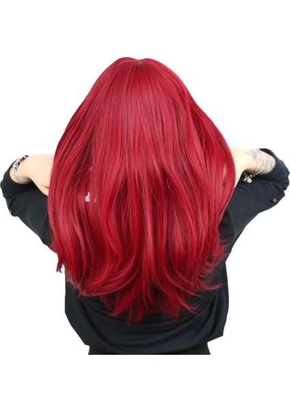 Düz Perçemli Orta Boy Fiber Sentetik Peruk - Kızıl fırsatları