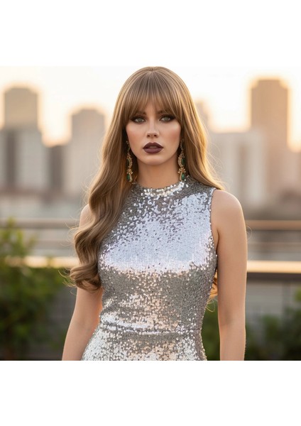 Kahküllü Uzun Dalgalı Fiber Sentetik Peruk - Bebek Kumralı